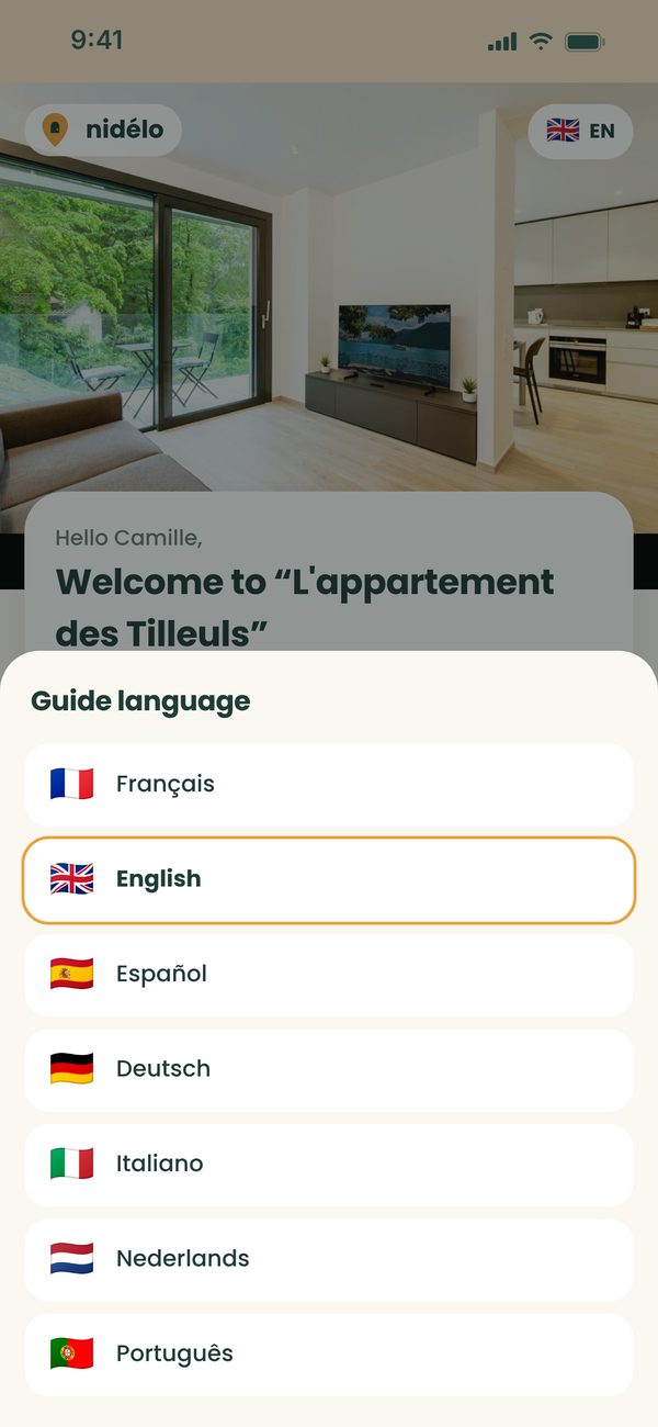 Écran Nidélo : 7 langues